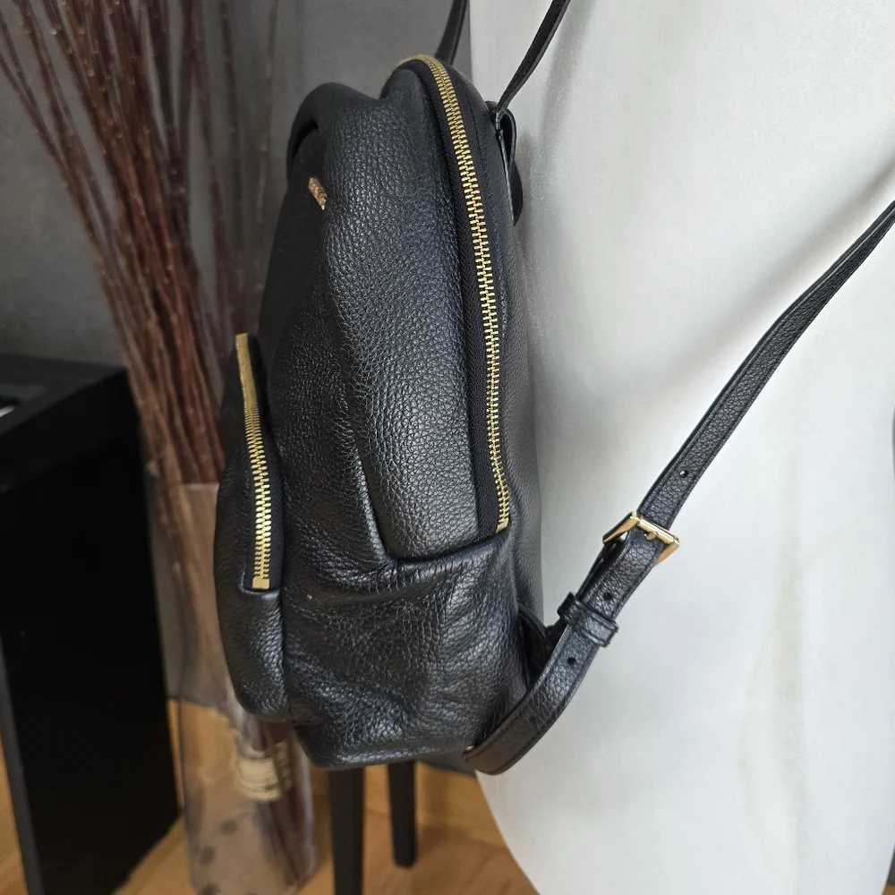 Michael Kors Black Pebbled Leather Backpack with Gold Hardware